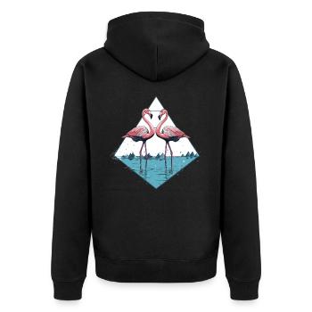 Flamingos stehen im Wasser - Unisex Premium Bio Zip Hoodie - Schwarz - Hinten - Nico (187cm)