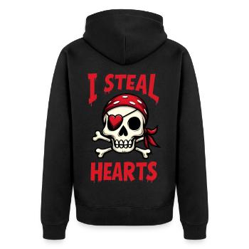 pirate skull - Unisex Premium Organic Zip Hoodie - black - Back - Nico (187cm)