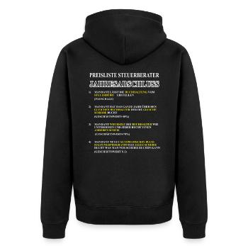 Preisliste Steuerberater Jahresabschluss - Unisex Premium Bio Zip Hoodie - Schwarz - Hinten - Nico (187cm)