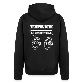 Die wahre Bedeutung des Teamwork - Unisex Premium Bio Zip Hoodie - Schwarz - Hinten - Nico (187cm)