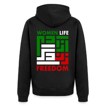 women life freedom Zan zendegi azadi - Unisex Premium Bio Zip Hoodie - Schwarz - Hinten - Nico (187cm)