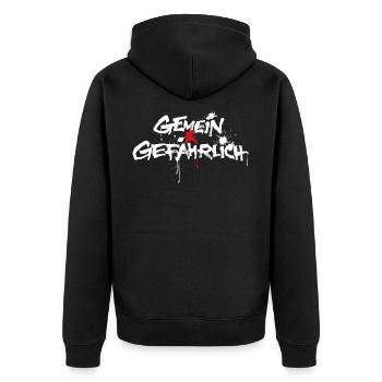 gemein und gefährlich oder gemeingefährlich - Unisex Premium Bio Zip Hoodie - Schwarz - Hinten - Nico (187cm)
