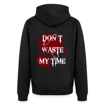 Gaming Motiv | Dont waste my time - Unisex Premium Bio Zip Hoodie - Schwarz - Hinten - Nico (187cm)