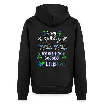 Papa Geburtstag – Ich hab dich lieb Papa - Unisex Premium Bio Zip Hoodie - Schwarz - Hinten - Nico (187cm)