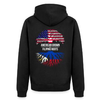 AMERIKANISCH ANGEBAUT MIT PHILIPPINISCHEN WURZELN - Unisex Premium Bio Zip Hoodie - Schwarz - Hinten - Nico (187cm)
