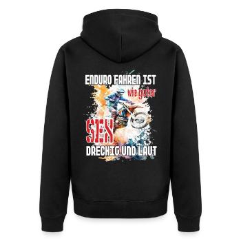 Lustig Biker Motorrad Spruch für Bikertreff - Unisex Premium Bio Zip Hoodie - Schwarz - Hinten - Nico (187cm)