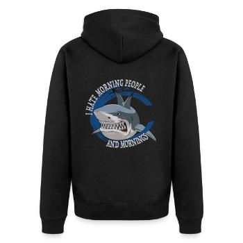 Hai Shark Morgenmuffel - Je déteste les gens du matin - Veste à capuche bio Premium Unisexe - noir - Dos - Nico (187cm)