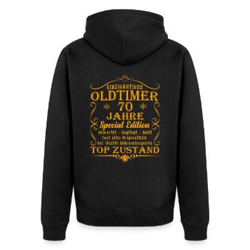 70. Geburtstag Mann 70 Jahre - Unisex Premium Bio Zip Hoodie - Schwarz - Hinten - Nico (187cm)