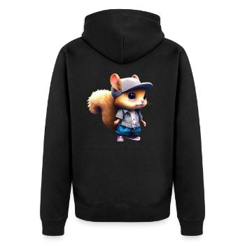 Un adorable écureuil chibi en tenue urbaine - Veste à capuche bio Premium Unisexe - noir - Dos - Nico (187cm)