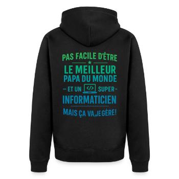 Super Papa Informaticien idée cadeau père - Veste à capuche bio Premium Unisexe - noir - Dos - Nico (187cm)