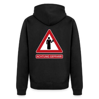 Achtung Gepfarr für Pfarrer, Priester, Pastoren - Unisex Premium Bio Zip Hoodie - Schwarz - Hinten - Nico (187cm)