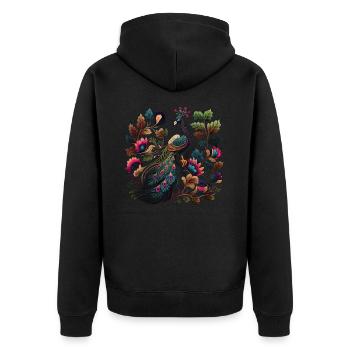 Peacock in The Garden - Unisex Premium Organic Zip Hoodie - black - Back - Nico (187cm)