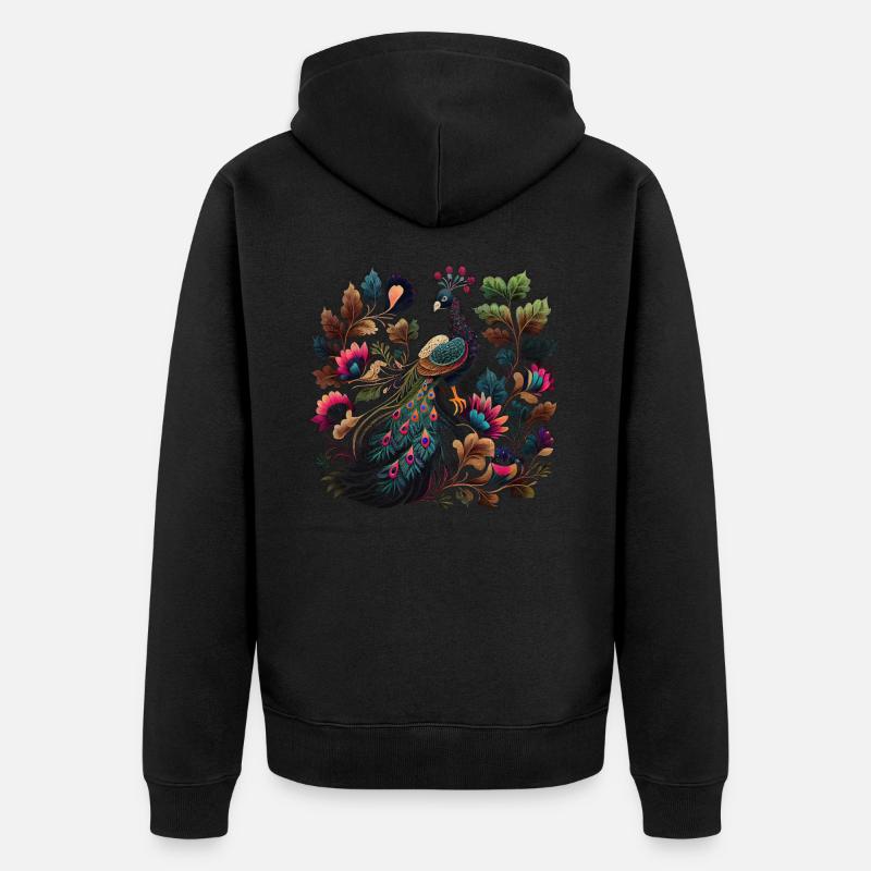 Paon dans le jardin - Veste à capuche bio Premium Unisexe - noir