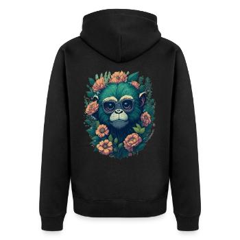 Monkey flower - Unisex Premium Bio Zip Hoodie - Schwarz - Hinten - Nico (187cm)
