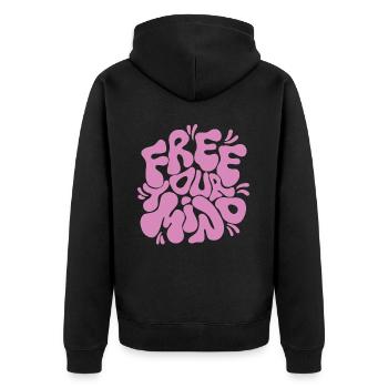 Befreien Sie Ihren Geist - Unisex Premium Bio Zip Hoodie - Schwarz - Hinten - Nico (187cm)