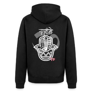 Namaste - Unisex Premium Bio Zip Hoodie - Schwarz - Hinten - Nico (187cm)