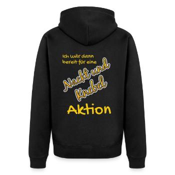 Nackt und Knebel Aktion - Unisex Premium Bio Zip Hoodie - Schwarz - Hinten - Nico (187cm)