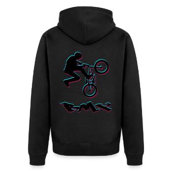 BMX Fahrrad - Unisex Premium Bio Zip Hoodie - Schwarz - Hinten - Nico (187cm)