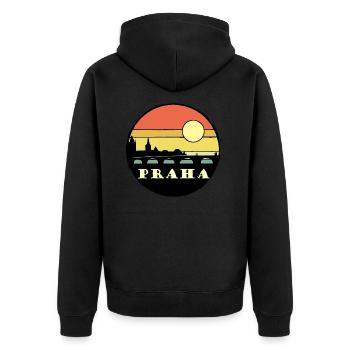 Prag Praha - Unisex Premium Bio Zip Hoodie - Schwarz - Hinten - Nico (187cm)