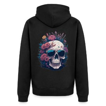 Flower Skull - Unisex Premium Bio Zip Hoodie - Schwarz - Hinten - Nico (187cm)