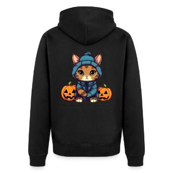 Mignon chat d’Halloween et citrouilles - Veste à capuche bio Premium Unisexe - noir - Dos - Nico (187cm)