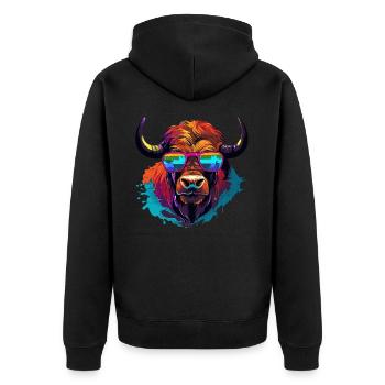 Buffalo with sunglasses - Unisex Premium Organic Zip Hoodie - black - Back - Nico (187cm)