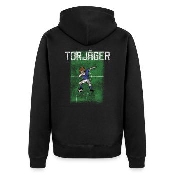 Torjäger Dabbing Fußball Geschenk Jungen - Unisex Premium Bio Zip Hoodie - Schwarz - Hinten - Nico (187cm)