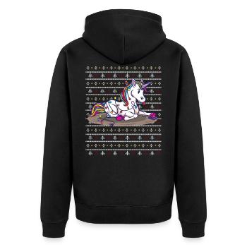 Einhorn Ugly Christmas Geschenkidee - Unisex Premium Bio Zip Hoodie - Schwarz - Hinten - Nico (187cm)