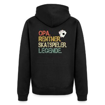 Opa Rentner Skatspieler Legende - Unisex Premium Bio Zip Hoodie - Schwarz - Hinten - Nico (187cm)