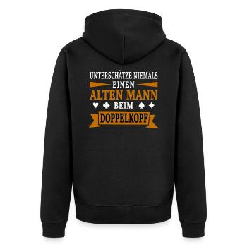 Doppelkopf Kartenspieler Lustiger Spruch - Unisex Premium Bio Zip Hoodie - Schwarz - Hinten - Nico (187cm)