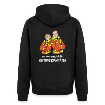 Aus dem Weg ich bin Rettungssanitäter - Unisex Premium Bio Zip Hoodie - Schwarz - Hinten - Nico (187cm)