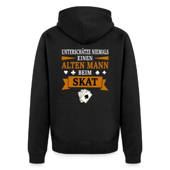 Skatspieler Spruch Skat Geschenk - Unisex Premium Bio Zip Hoodie - Schwarz - Hinten - Nico (187cm)