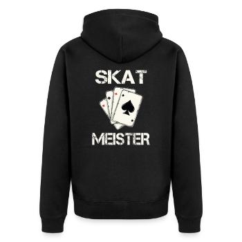 Skat Meister Skatspieler Geschenk - Unisex Premium Bio Zip Hoodie - Schwarz - Hinten - Nico (187cm)