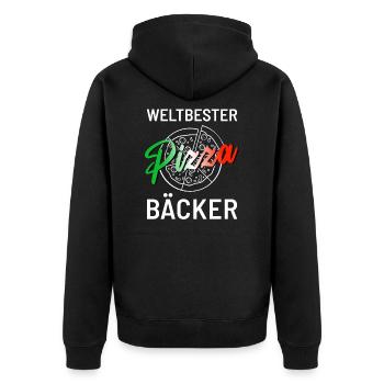 Pizzeria für den Weltbesten Pizzabäcker - Unisex Premium Bio Zip Hoodie - Schwarz - Hinten - Nico (187cm)