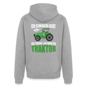 Traktor Schnarchen Trekker Schlepper Landwirt - Unisex Premium Bio Zip Hoodie - Grau meliert - Hinten - Nico (187cm)