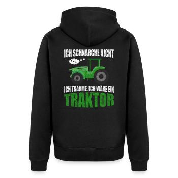 Traktor Schnarchen Trekker Schlepper Landwirt - Unisex Premium Bio Zip Hoodie - Schwarz - Hinten - Nico (187cm)