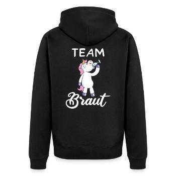 Team Braut Einhorn JGA Junggesellinnenabschied - Unisex Premium Bio Zip Hoodie - Schwarz - Hinten - Nico (187cm)
