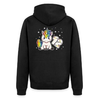 Einhorn 12 Geburtstag 12 Jahre Regenbogen Mädchen - Unisex Premium Bio Zip Hoodie - Schwarz - Hinten - Nico (187cm)