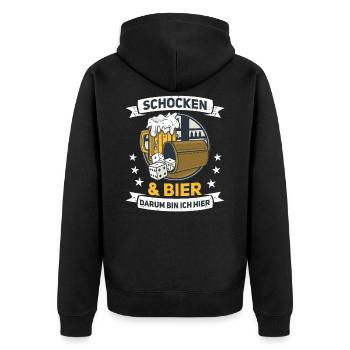 Schocken Und Bier Darum Bin Ich Hier Würfelspiel - Unisex Premium Bio Zip Hoodie - Schwarz - Hinten - Nico (187cm)