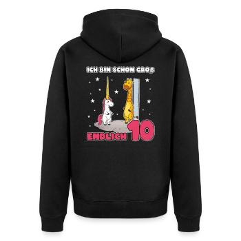 10 Geburtstag Einhorn Mädchen 10 Jahre Lustig - Unisex Premium Bio Zip Hoodie - Schwarz - Hinten - Nico (187cm)