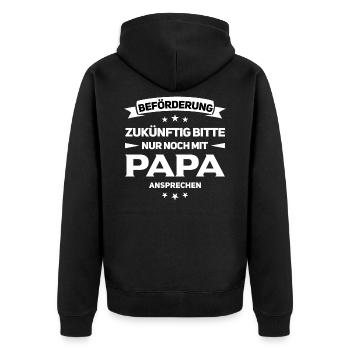 Schwangerschaft verkünden Papa Baby Werdender Papa - Unisex Premium Bio Zip Hoodie - Schwarz - Hinten - Nico (187cm)