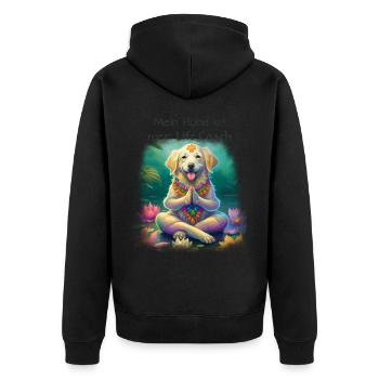 Mein Hund ist mein Life Coach - dunkle Schrift - Unisex Premium Bio Zip Hoodie - Schwarz - Hinten - Nico (187cm)