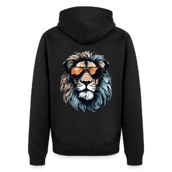 Löwe mit Sonnenbrille - Unisex Premium Bio Zip Hoodie - Schwarz - Hinten - Nico (187cm)