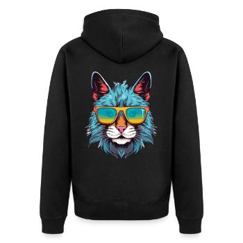 Luchs mit Sonnenbrille - Unisex Premium Bio Zip Hoodie - Schwarz - Hinten - Nico (187cm)