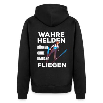 Skispringen und Skifliegen Spruch für Skispringer - Unisex Premium Bio Zip Hoodie - Schwarz - Hinten - Nico (187cm)