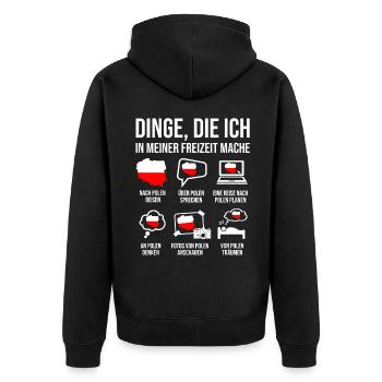 Polen Spruch Herimatland für polnische Freunde - Unisex Premium Bio Zip Hoodie - Schwarz - Hinten - Nico (187cm)