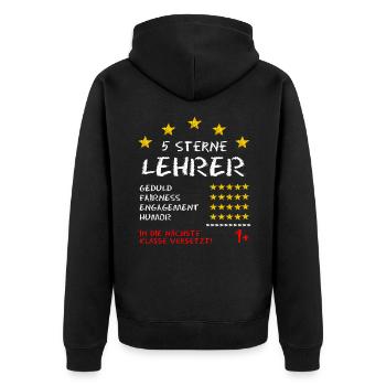 Lehrer Zeugnis Spruch 5 Sterne Lehrer - Unisex Premium Bio Zip Hoodie - Schwarz - Hinten - Nico (187cm)