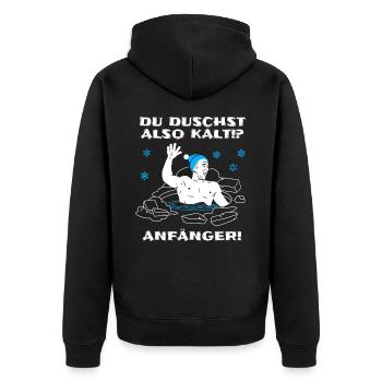Eisbaden Spruch für Eisbader zum Winterbaden - Unisex Premium Bio Zip Hoodie - Schwarz - Hinten - Nico (187cm)