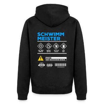 Schwimmmeister Gebrauchsanweisung Bademeister - Unisex Premium Bio Zip Hoodie - Schwarz - Hinten - Nico (187cm)