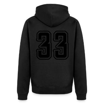 33 Zahl symbol - Unisex Premium Bio Zip Hoodie - Schwarz - Hinten - Nico (187cm)